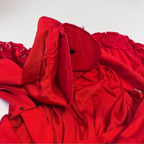 Vintage Claralura Red‎ Jumpsuit L/S Rhinestone Button Lace Sleeve USA 80s Glam - Picture 8 of 12